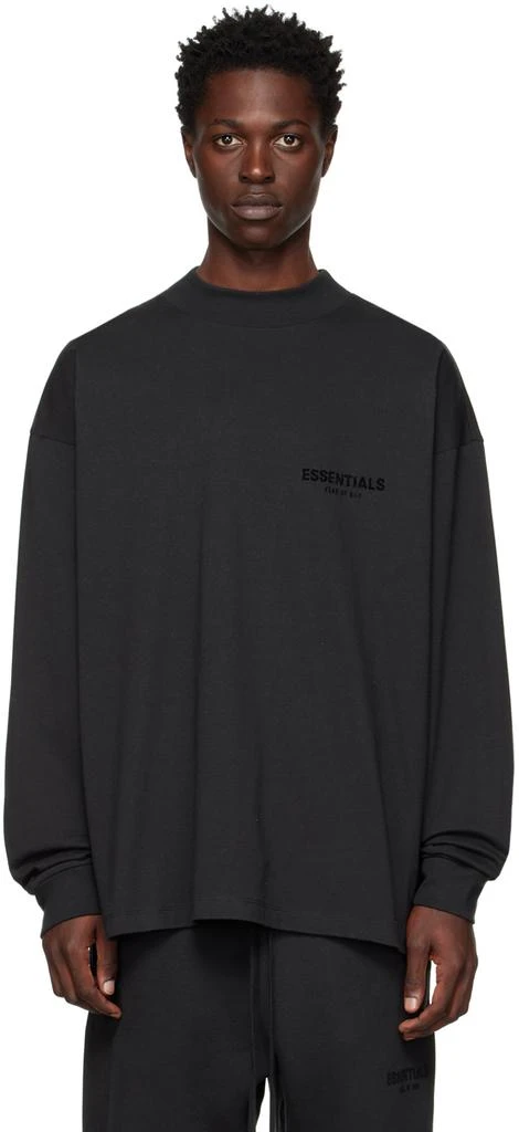 Essentials Black Flocked Long Sleeve T-Shirt 1
