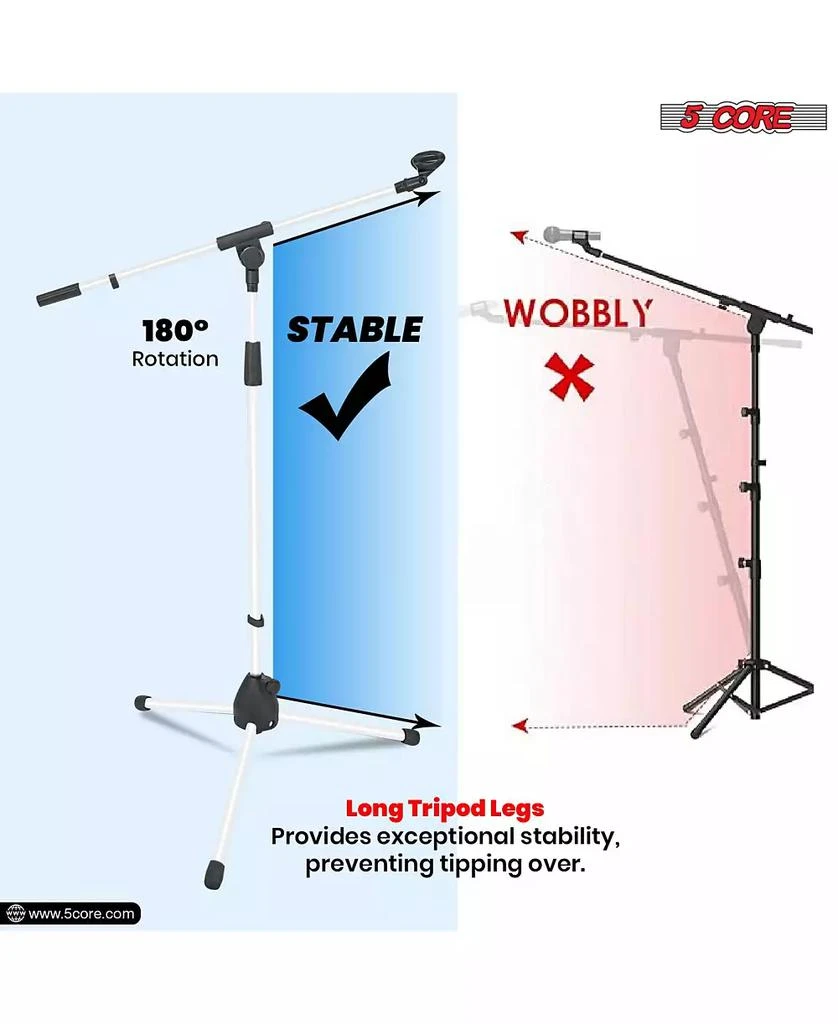 5 Core Microphone Stand Floor 4 Pcs Adjustable w Extending Telescoping Boom Arm 5