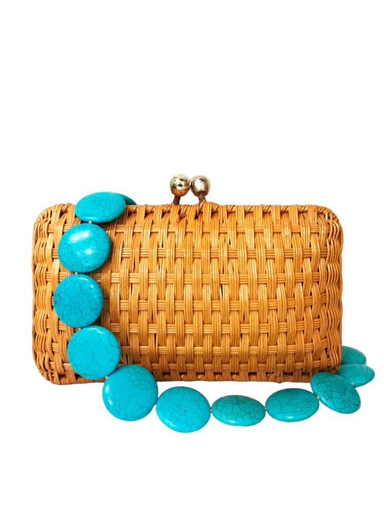 SERPUI Women's Alma Wicker Clutch With Beaded Strap In Honey