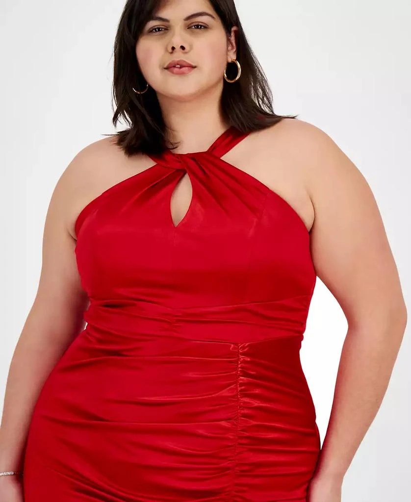 Emerald Sundae Plus Size Sateen Shirred Halter Gown, Created for Macy's 4