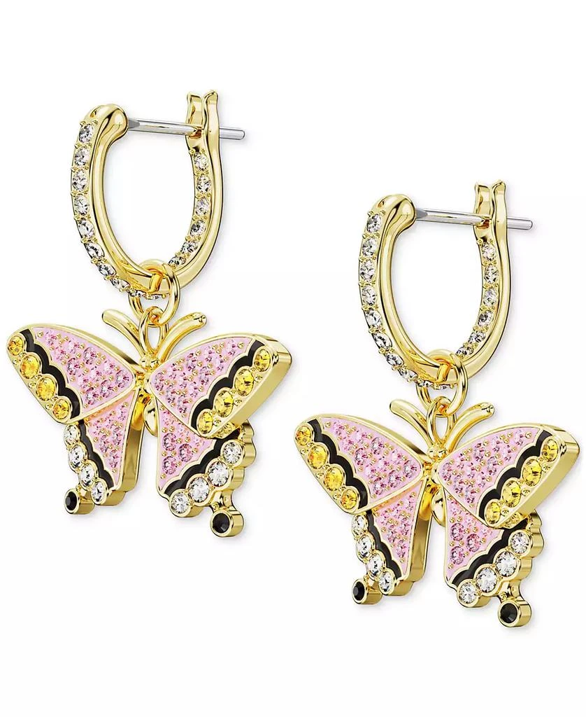 Swarovski Gold-Tone Multicolor Pavé Butterfly Charm Hoop Earrings 3