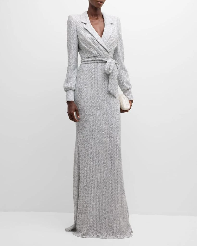 Badgley Mischka Tie-Waist Sequin Column Gown 3