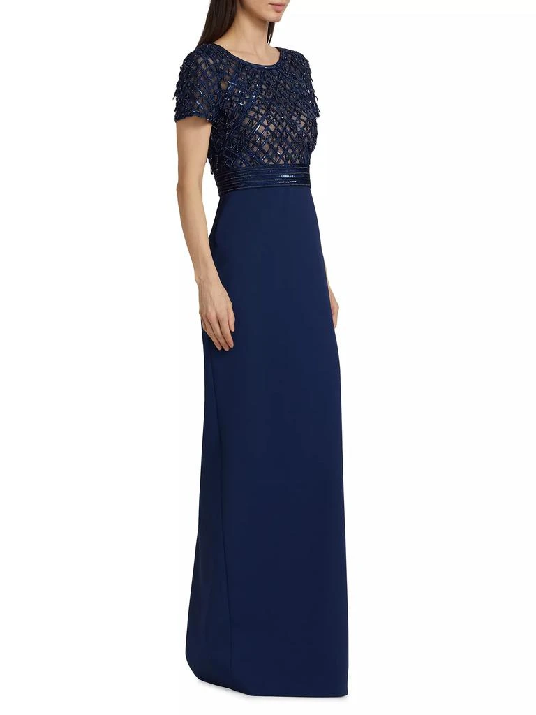 Pamella Roland Embroidered Bodice Crepe Column Gown 2