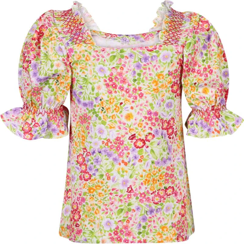 Abel & Lula Floral print puff sleeves colorful blouse 1