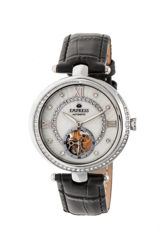 Empress Stella Automatic Semi-Skeleton MOP Leather-Band Watch 6