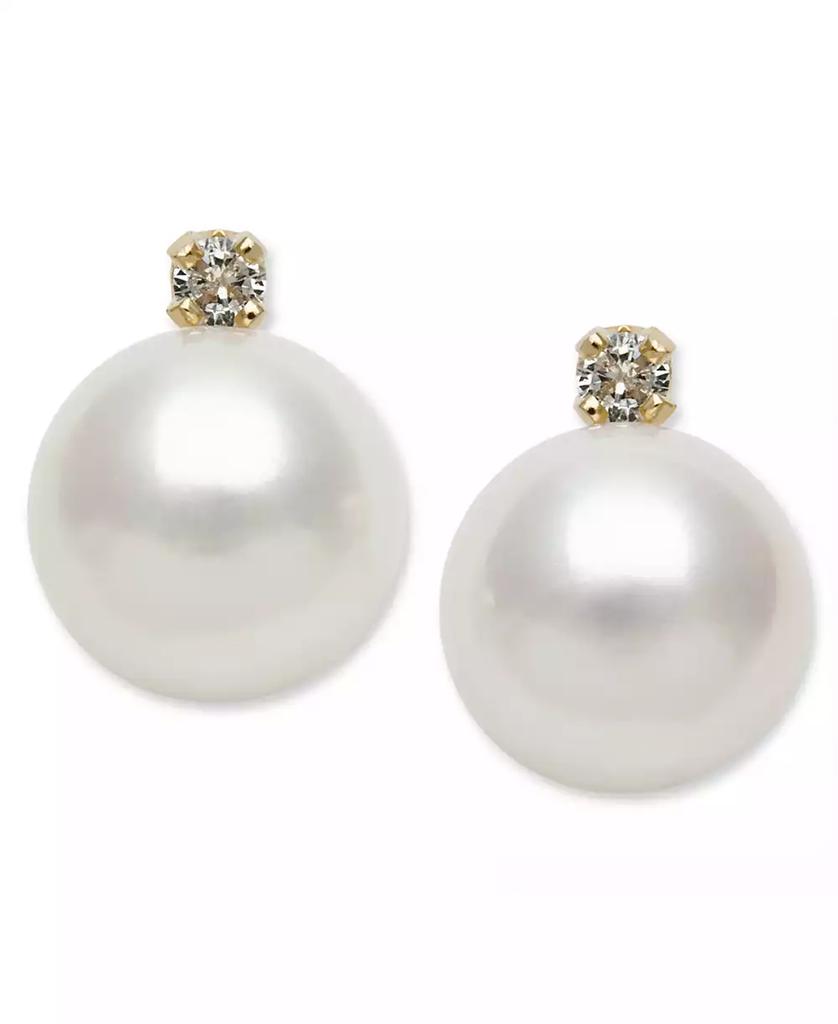 Belle de Mer 14k Gold Earrings, Cultured Freshwater Pearl (7mm) and Diamond Accent Stud Earrings