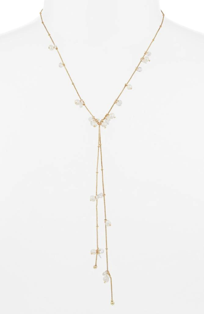 Nordstrom Floating Cubic Zirconia 
Faux Pearl Lariat Necklace 2
