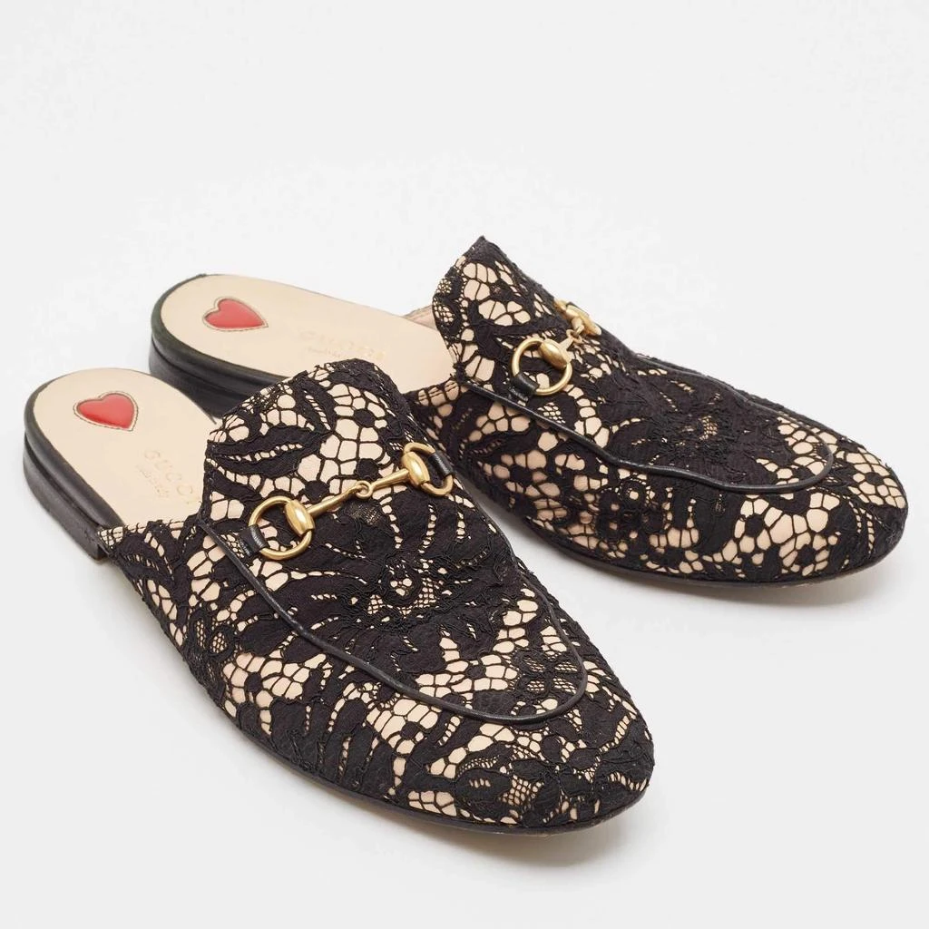 Gucci Gucci Black/Pink Lace and Leather Princetown Mules Sandals Size 40 4