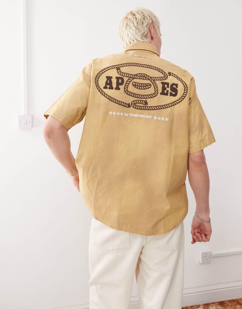 AAPE Aape by A Bathing Ape worker short sleeve shirt in beige with back embroidery