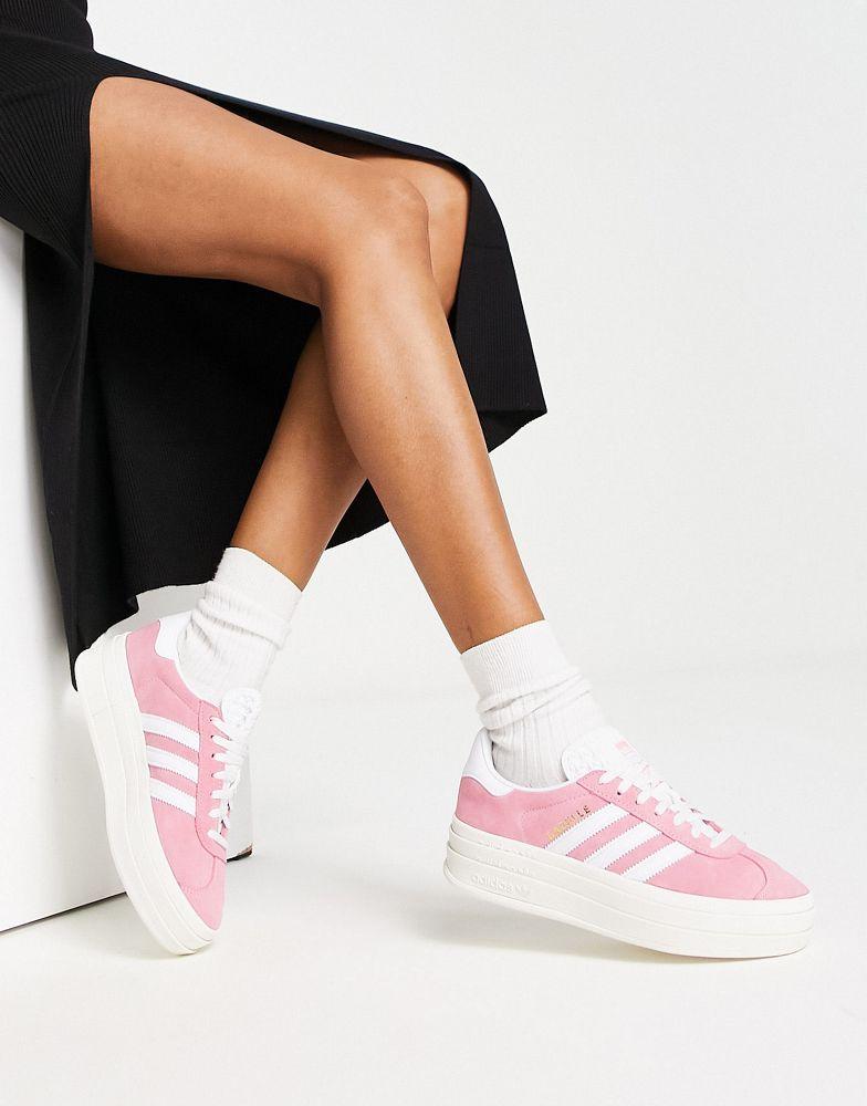 adidas Originals adidas Originals Gazelle Bold platform trainers in pink and white