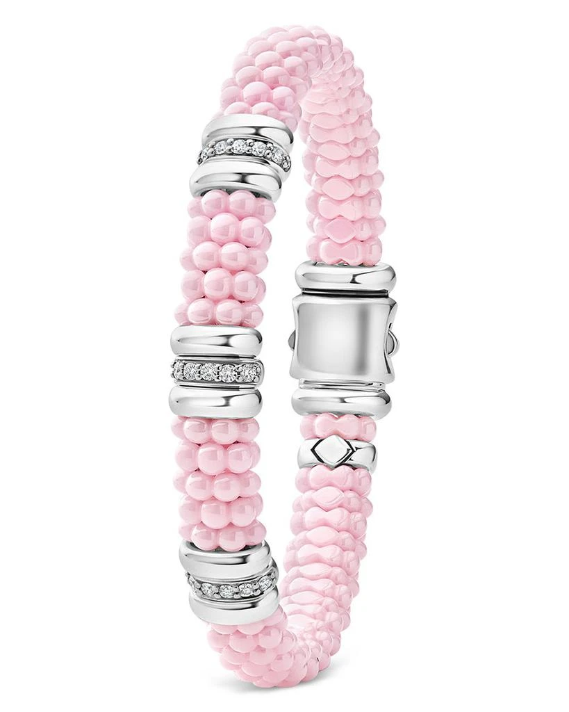 LAGOS Sterling Silver Pink Caviar Diamond Station Ceramic Bead Bracelet 5