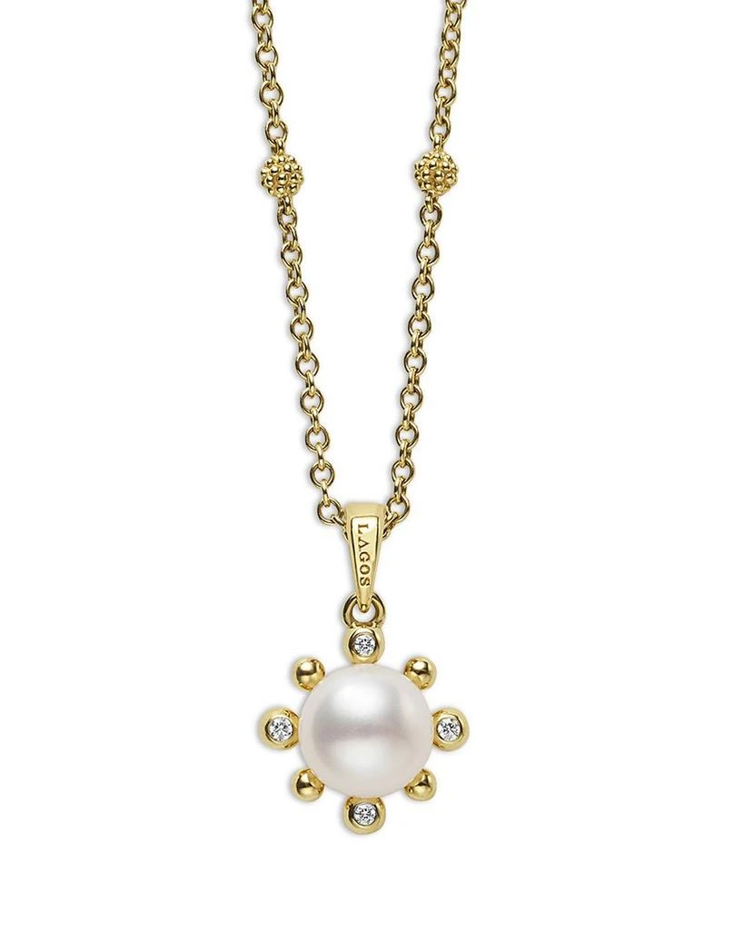 LAGOS 18K Yellow Gold Luna Cultured Pearl & Diamond Fleur Pendant Necklace, 16"-18" 1