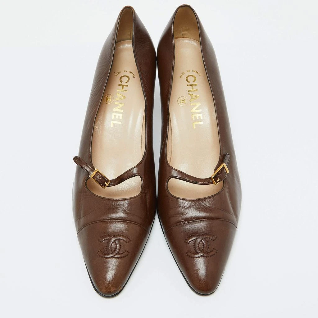 Chanel Chanel Brown Leather CC Cap Toe Pumps Size 39.5 3