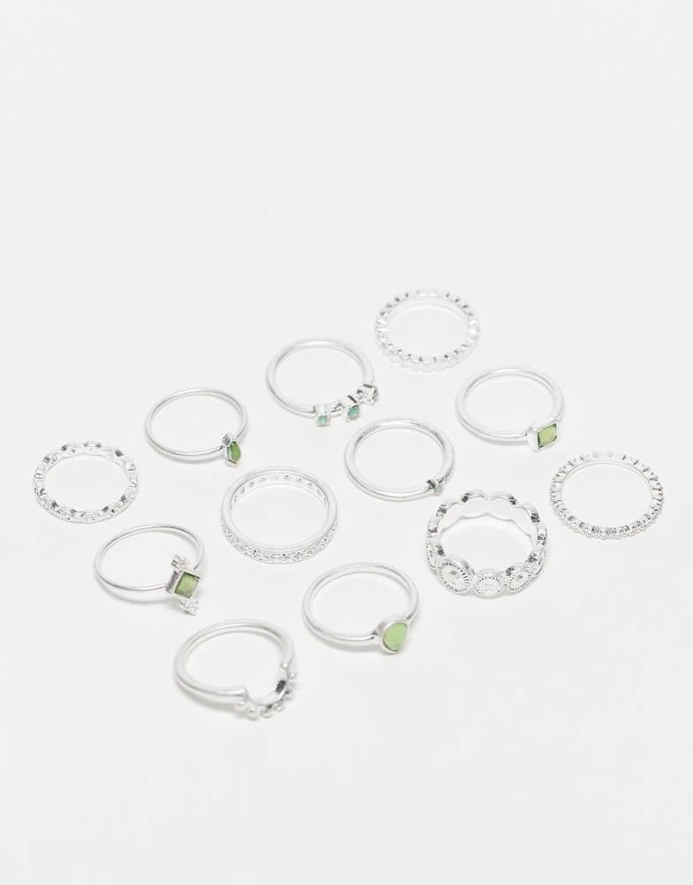 ASOS ASOS DESIGN pack of 12 rings in worn silver tone 1