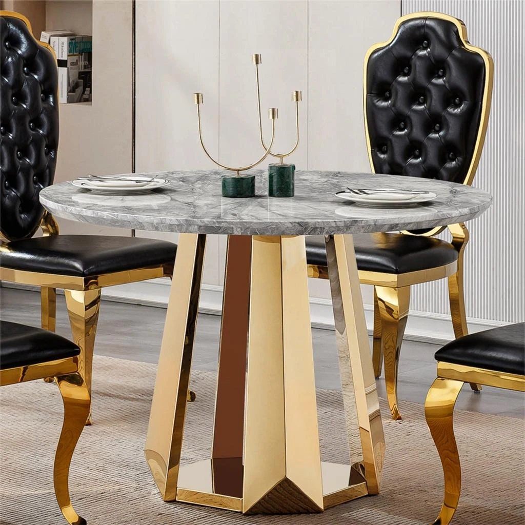 Streamdale Furniture Streamdale 47" Round Marble Dining Table with Stainless Steel Base (Gold/Gray)