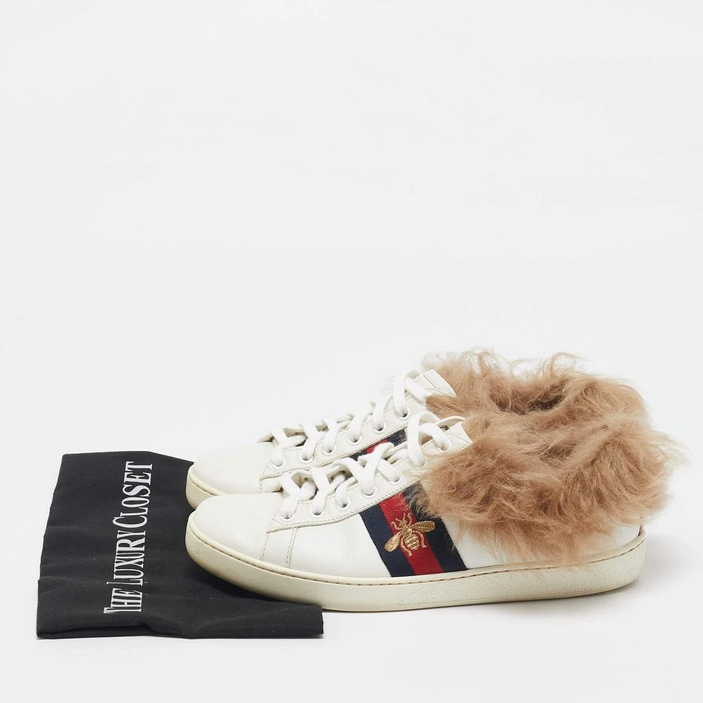 Gucci Gucci White Leather and Fur Embroidered Bee Ace Sneakers Size 38 9