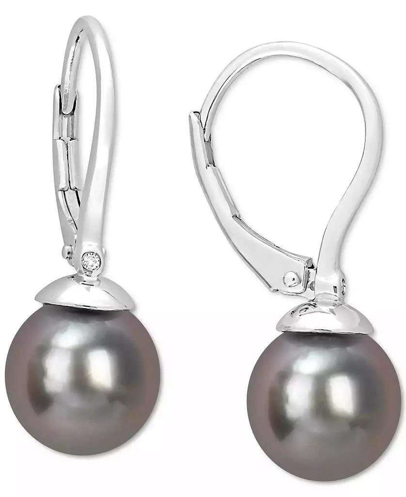 Macy's Cultured Tahitian Pearl (8mm) Leverback Drop Earrings in Sterling Silver 1