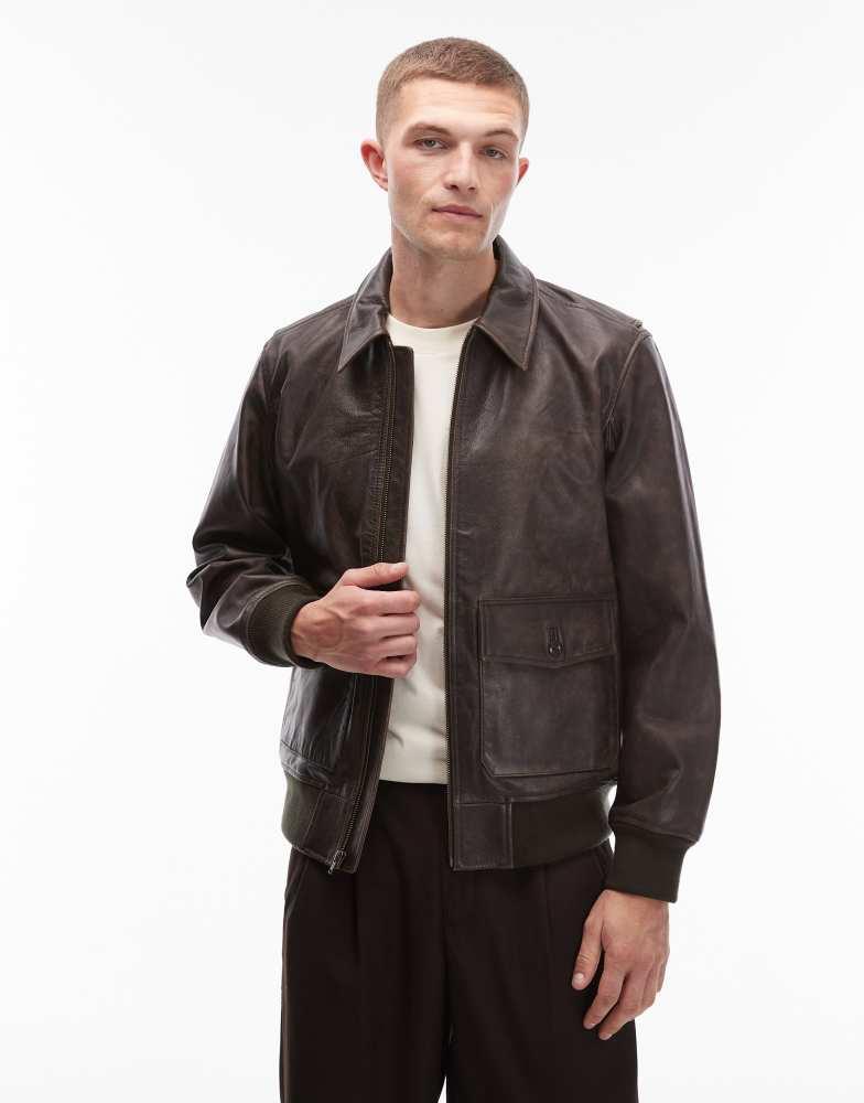 Levi's Levi's clayton leather aviator jacket in brown - Free