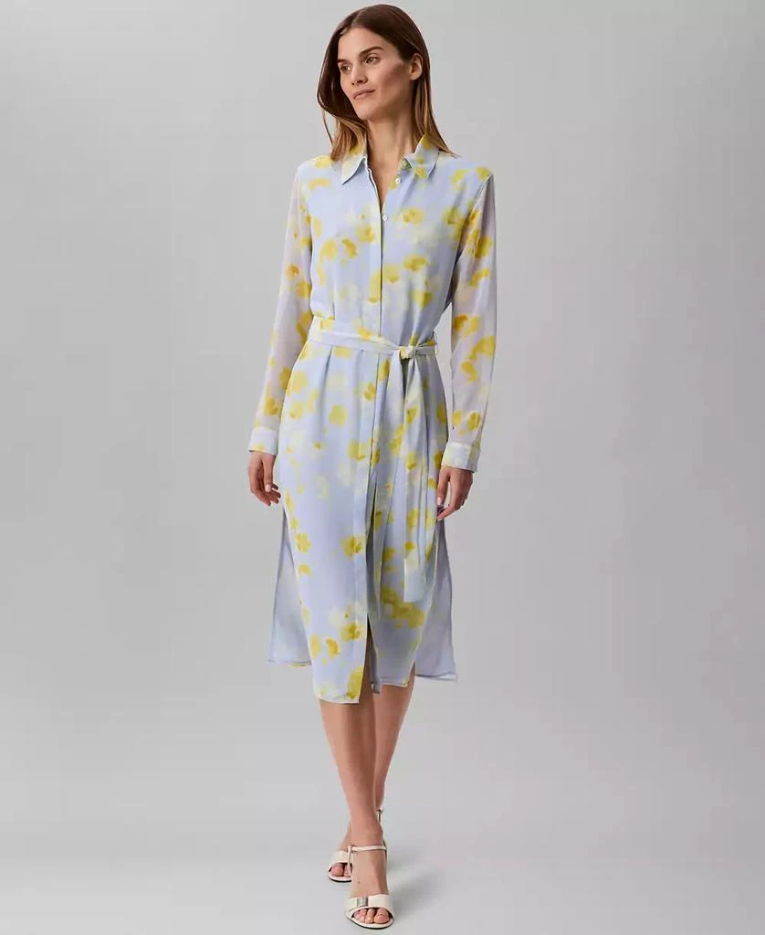 Calvin Klein Women's Long Sleeve Printed Chiffon Belted Shirtdress 1