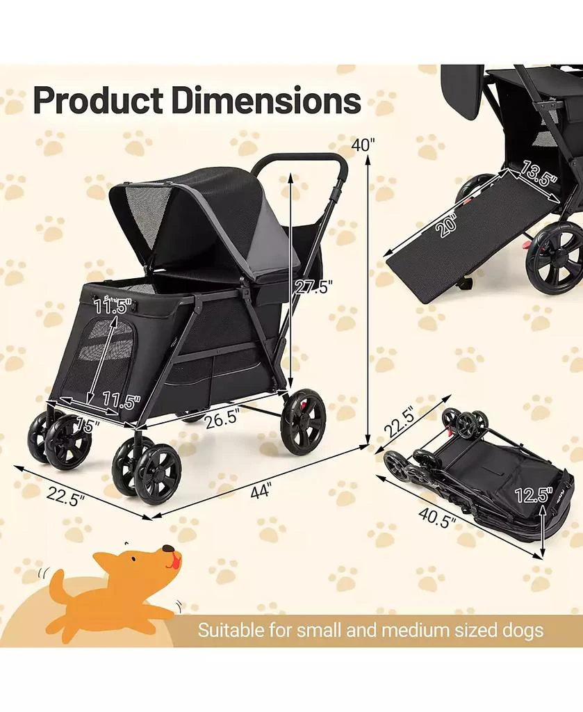 Gymax Dog Stroller for Small Medium Dogs w/ Dual Entry Ramp All-Terrain Wheels 3