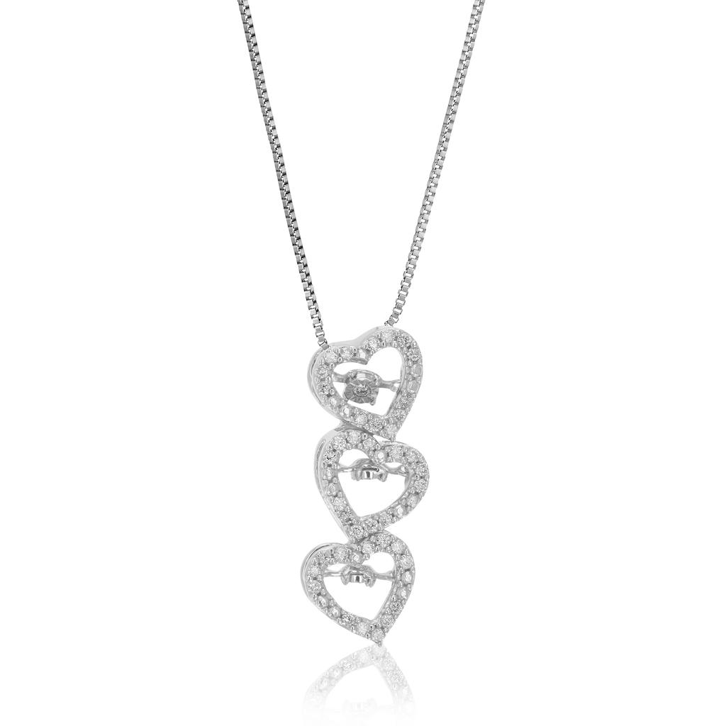 Vir Jewels 1/6 cttw Lab Grown Diamond Triple Heart Pendant Necklace .925 Sterling Silver 1/4 Inch With 18 Inch Chain