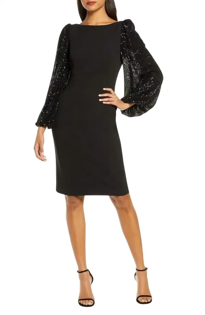 Eliza J Sequin Blouson Sleeve Cocktail Dress In Black 1