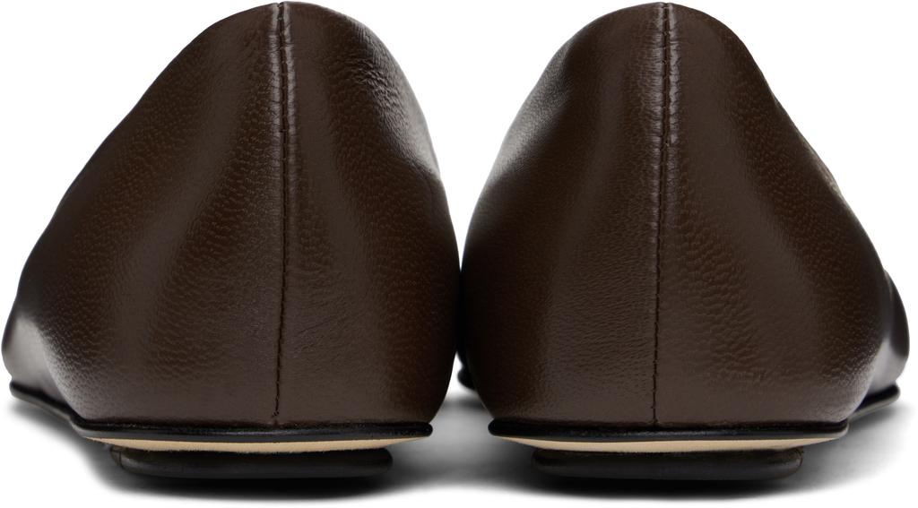 LEGRES Brown Nappa Leather Ballerina Flats