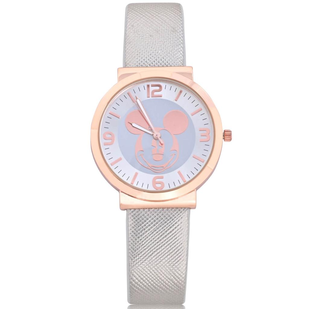 Accutime Disney Mickey Mouse Rose Gold and Silver Gray Strap Watch