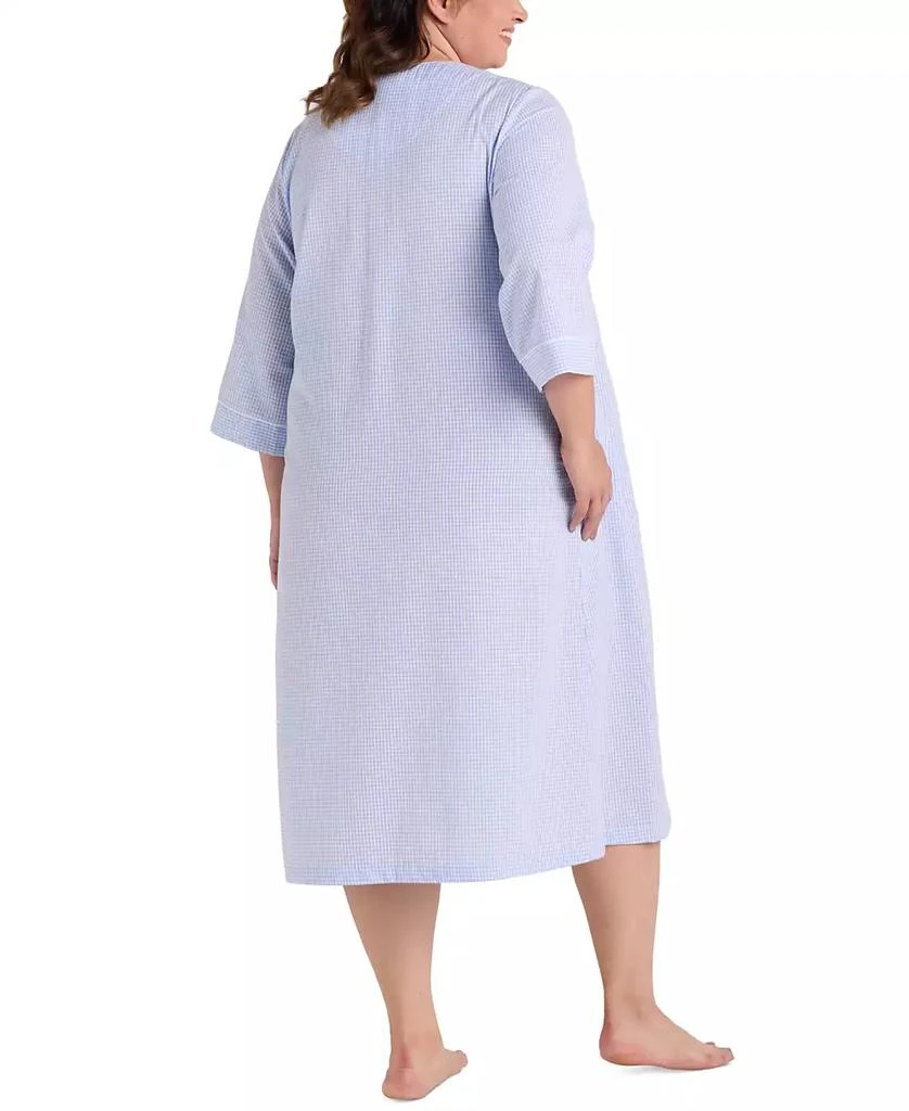 Miss Elaine Plus Size 3/4-Sleeve Zip-Front Seersucker Robe 2