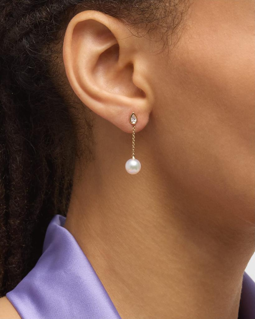 Mizuki 14k Gold Single-Pearl Drop Earrings with Diamonds