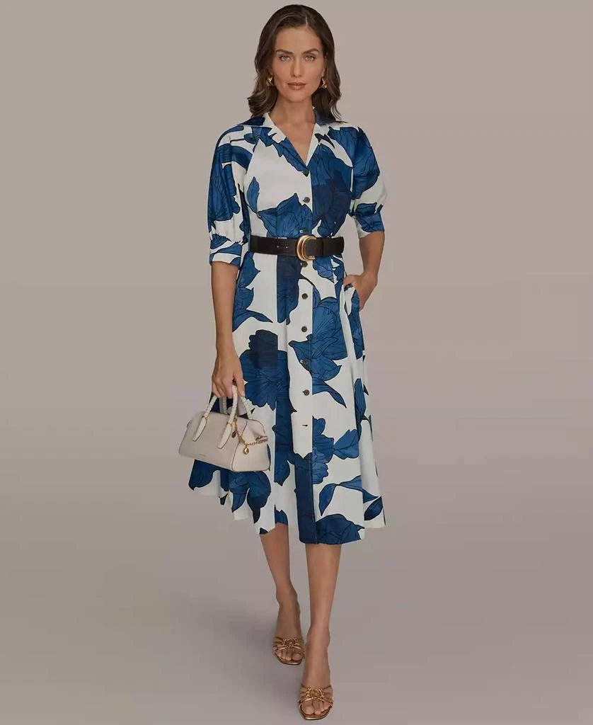 Donna Karan Women
s Floral Belted A-Line Shirt Dress 2