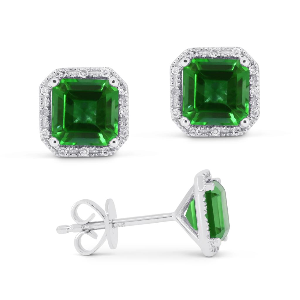 SSELECTS 5.5Mm 2.08Ct Created Emerald Stud Earrings In 14K White Gold