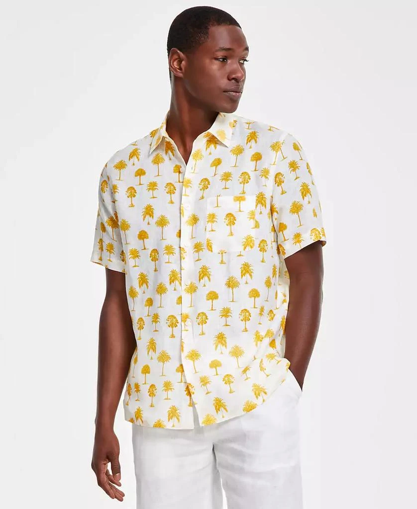 Club Room Men's Morocco Short Sleeve Palm Print Button-Front Linen Shirt, Created for Macy's 1