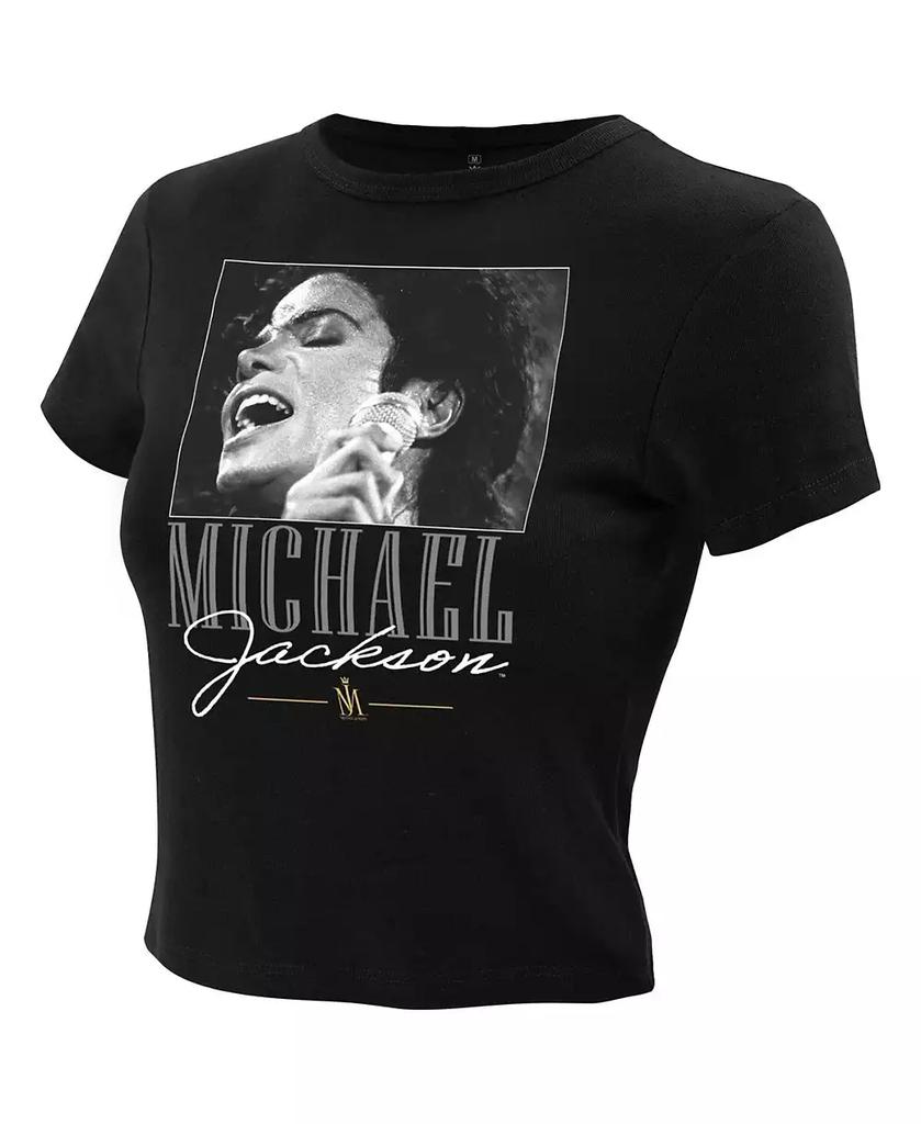 Ripple Junction Women's Black Michael Jackson Photo Cropped T-Shirt