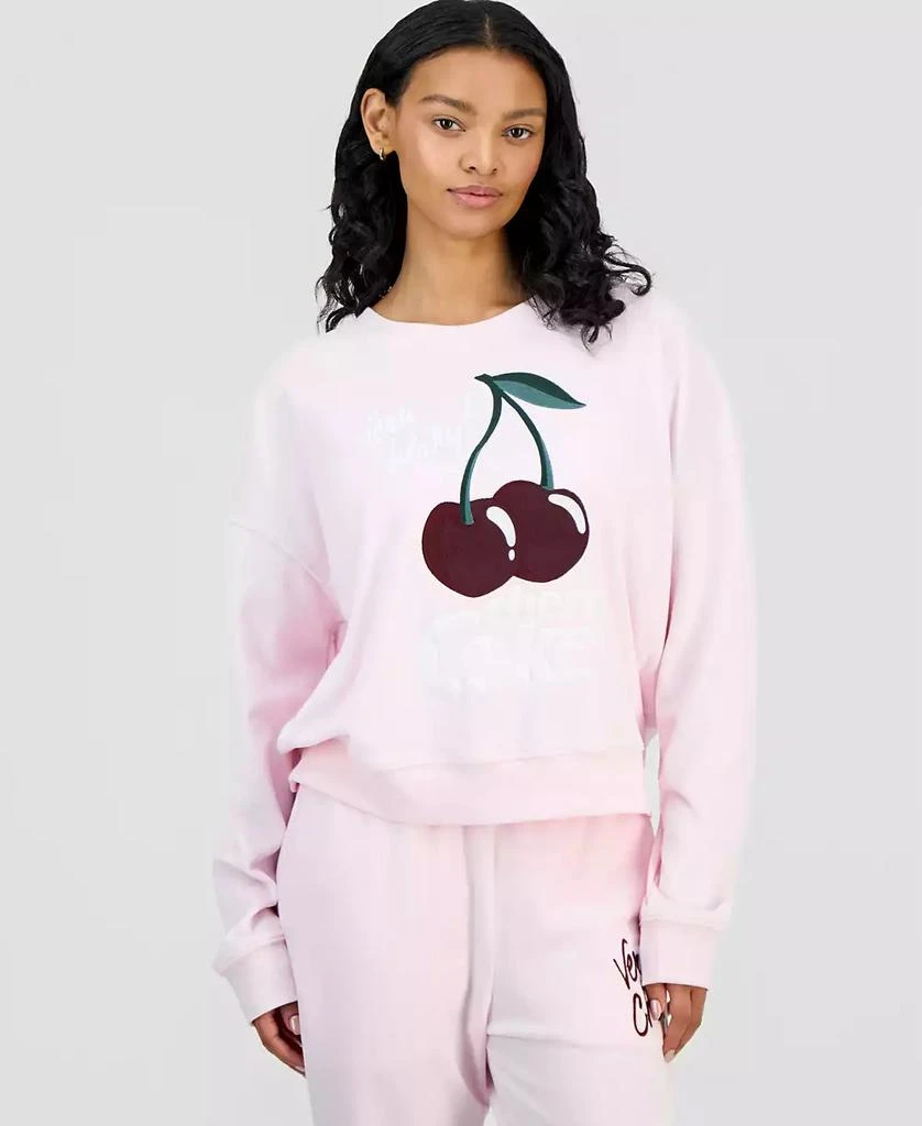 Grayson Threads, The Label Juniors' Cherry Coke Embroidered Velour Sweatshirt