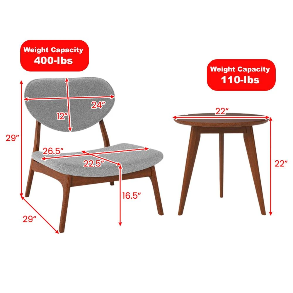 Hivvago Set of 2 Modern Accent Chairs with Matching Side Table and Solid Wood Frame 3