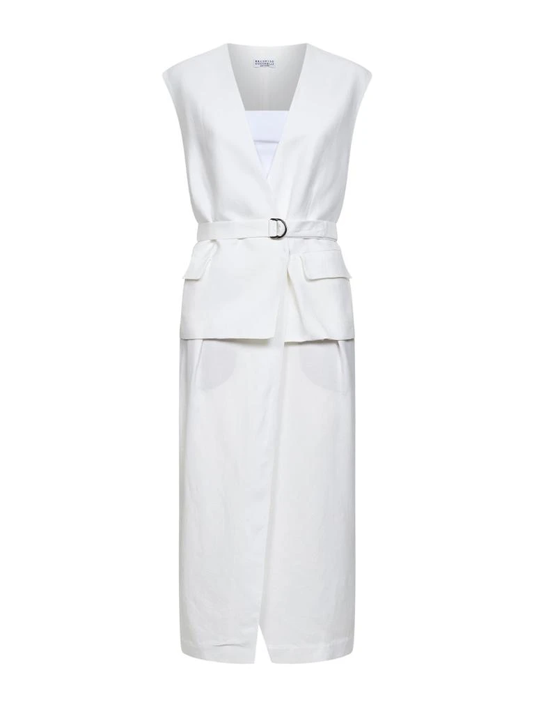 brunello dress ivory Ivory Wool Blend Pleated Midi Dress