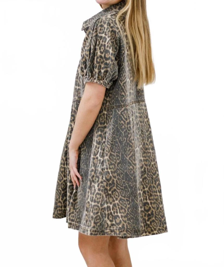 knee length dresses for ladies Brown Arlo Leopard Denim Mini Dress S1754D-1 Xs