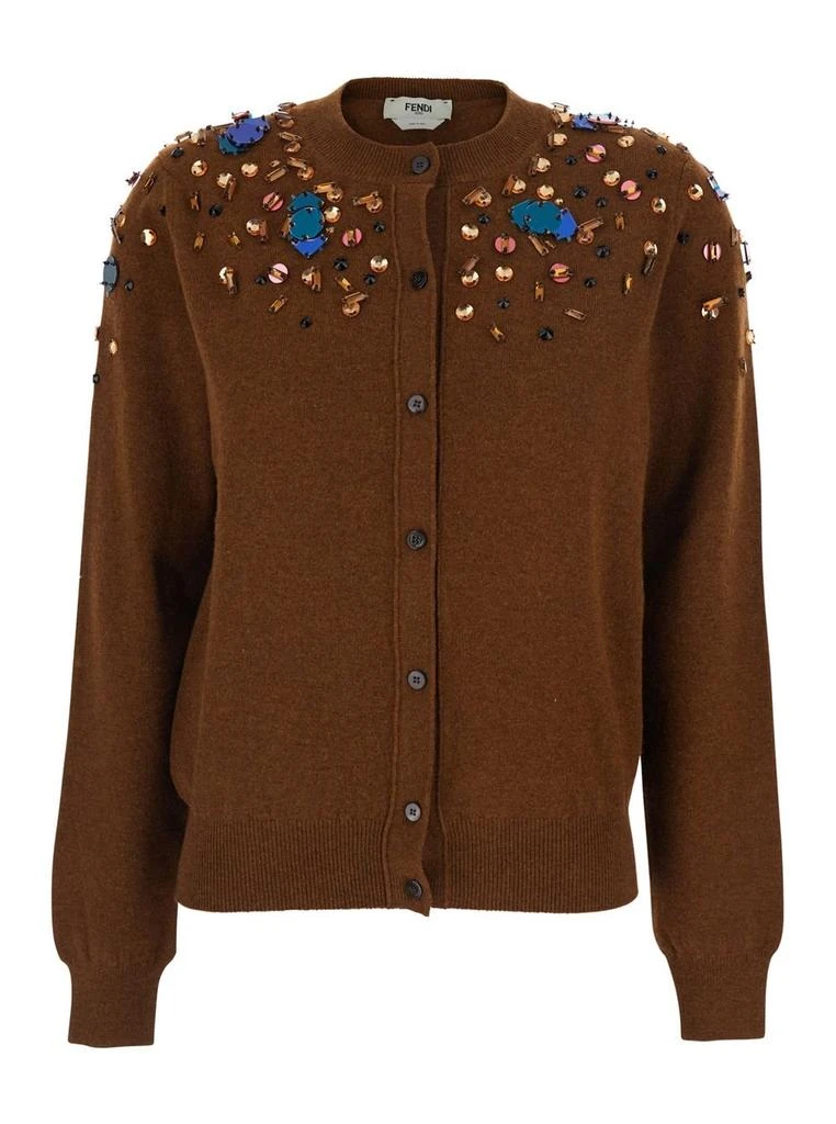 Fendi Fendi Embellished Buttoned Crewneck Cardigan 1