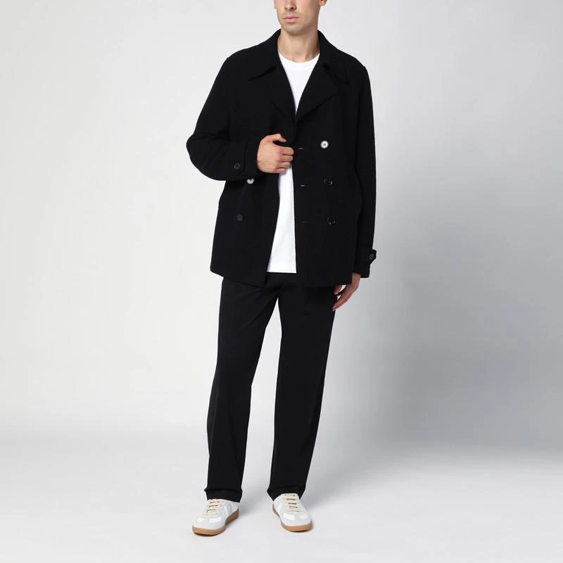 Harris Wharf London Black peacoat in boiled wool 2