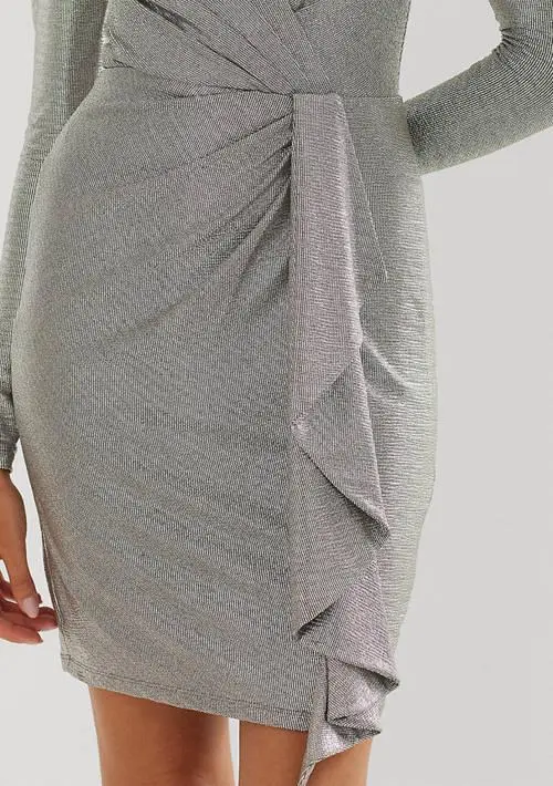 Ralph Lauren Metallic Knit Surplice Cocktail Dress 3