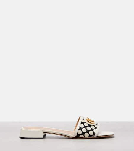 Valentino VLogo polka-dot leather-trimmed slides 4