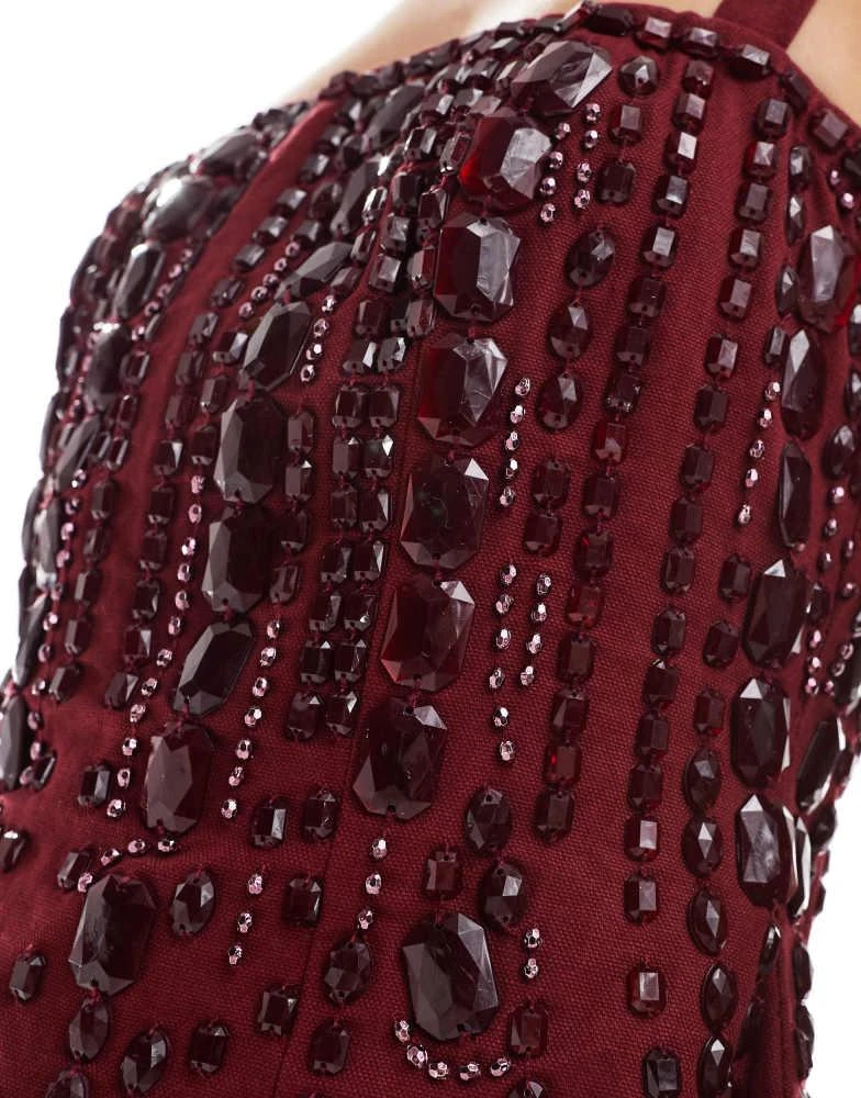 ASOS ASOS DESIGN structured gem embellished mini dress in oxblood 3