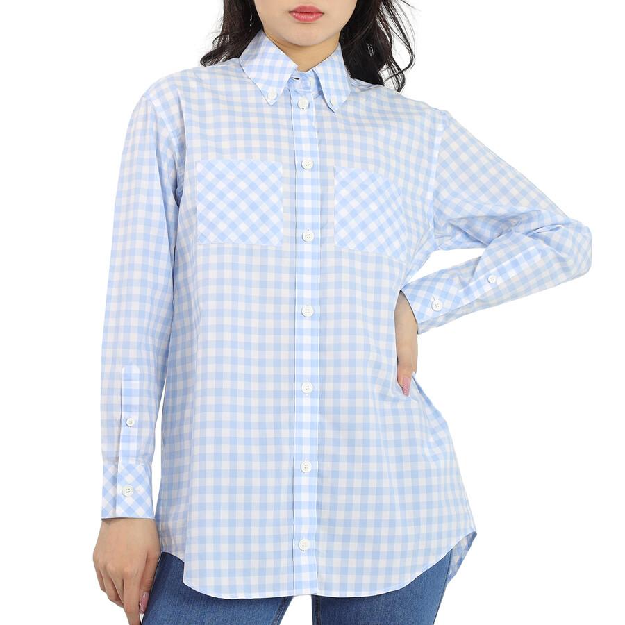 Burberry Ladies Pale Blue Pattern Gingham Cotton Poplin Shirt Dress