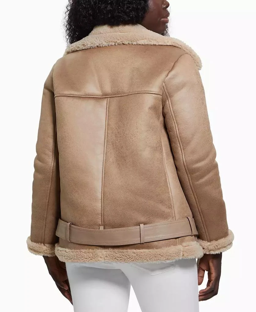 GUESS Women's Faux-Shearling Asymmetric Moto Coat 2