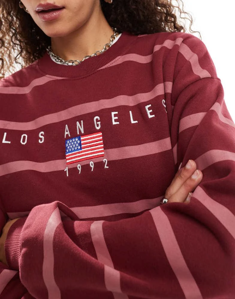Daisy Street Daisy Street pink stripe LA embroidered sweatshirt 3
