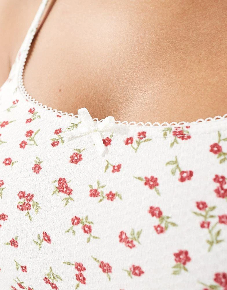 Pull&Bear Pull&Bear bow front ribbed cami co-ord in red floral 3