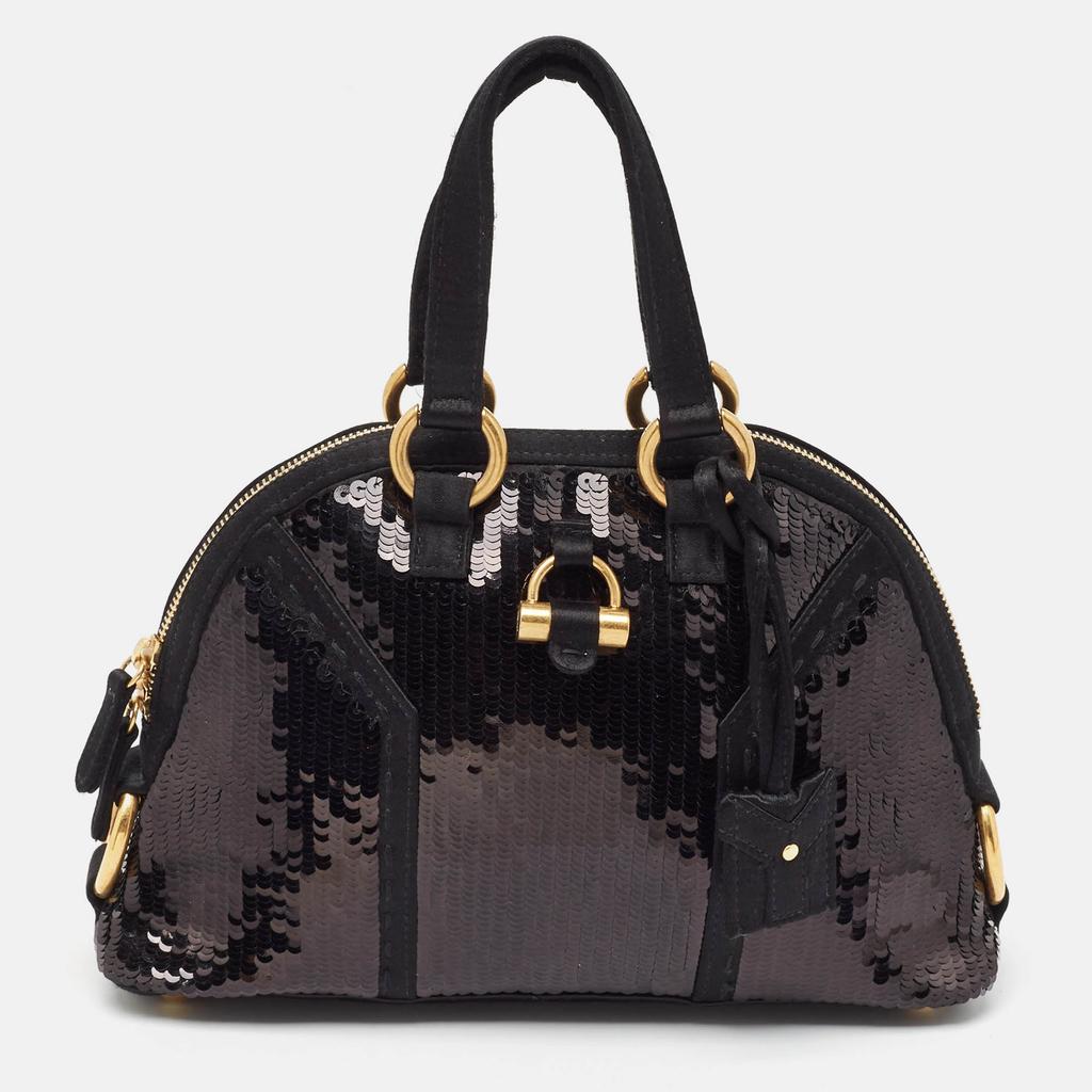 Yves Saint Laurent Yves Saint Laurent Black Leather And Sequins Mini Muse Bag