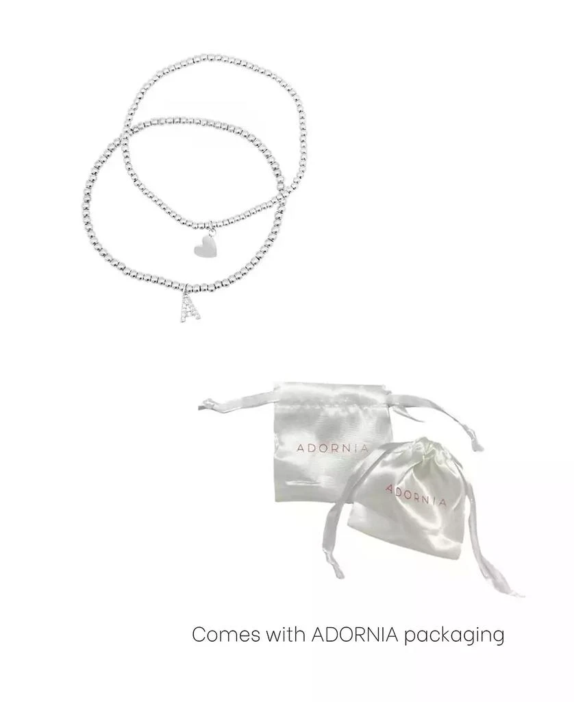 ADORNIA Silver Stretch with Mini Crystal Initial Bracelet Set 2