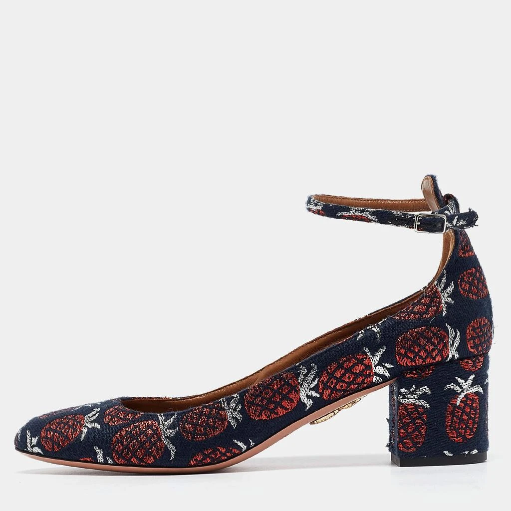 Aquazzura Aquazzura Multicolor Brocade Fabric Block Heel Ankle Strap Pumps Size 39 1
